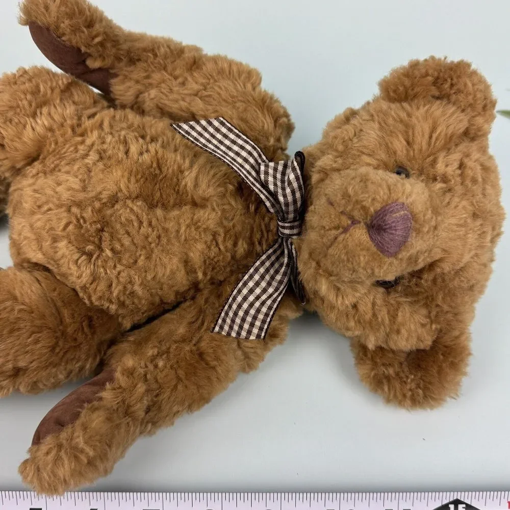 Brighton Russ Berrie Stuffed Brown Teddy Bear VTG Plush Jointed Gingham‎ Bow